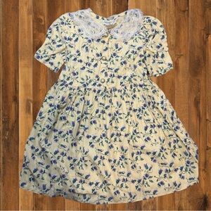 Vintage Floral Lace Collar Dress – Size 6X – Yellow & Purple Cottagecore